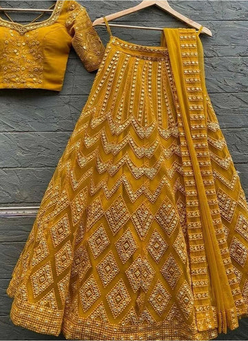 Wedding Wear Mustard Yellow Haldi Lehenga For Bride